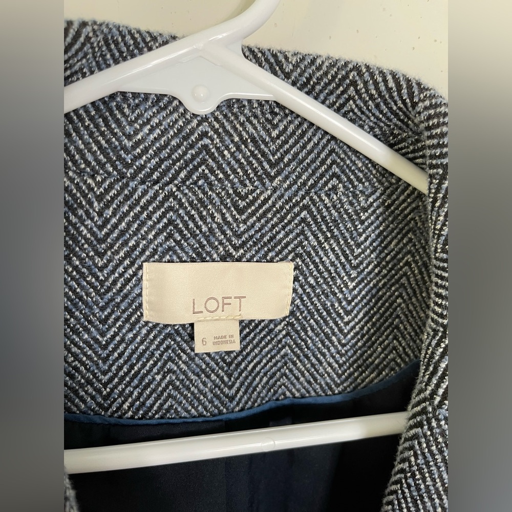LOFT Navy Houndstooth Chevron Tweed Blazer Jacket Suit Women’s Size 6 - Picture 6 of 13